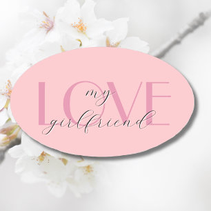 Sticker Ovale Candy Pink Élégant AMOUR Pastel Rose Valentine