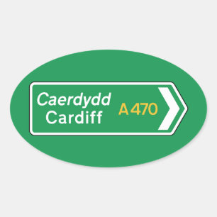 Sticker Ovale Cardiff, panneau routier BRITANNIQUE