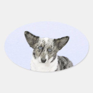 Sticker Ovale Cardigan Welsh Corgi Peinture - Art Chien original