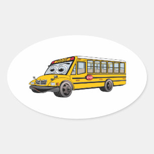 Sticker Ovale Caricature de bus scolaire 2017