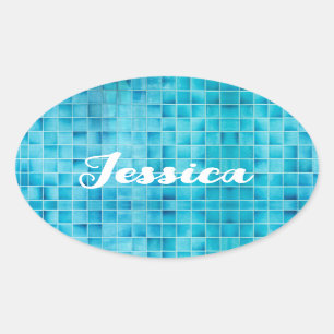 Sticker Ovale Carrelage en verre bleu blocs mosaïque verre