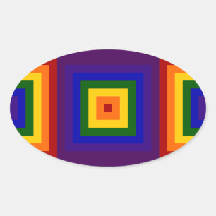 Sticker Ovale Carrés arc-en-ciel