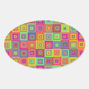 Sticker Ovale Carrés géométriques colorés