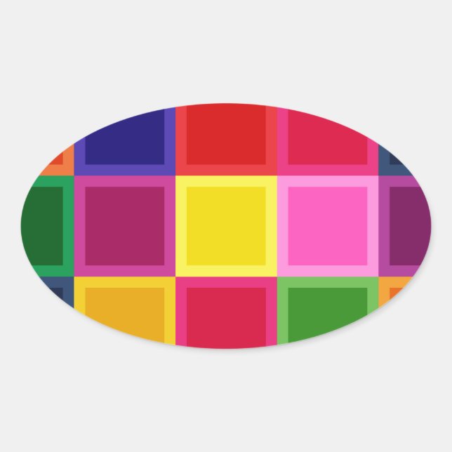 Sticker Ovale Carrés multicolores et rayures Girly (Devant)