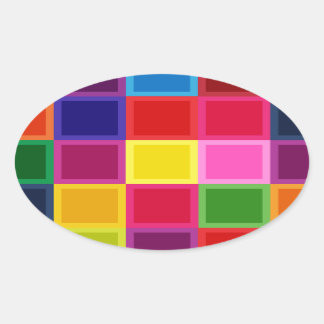 Sticker Ovale Carrés multicolores et rayures Girly