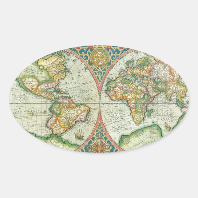 Sticker Ovale Carte antique du monde (Devant)
