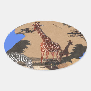Sticker Ovale Carte artistique de la faune de l'Ouganda