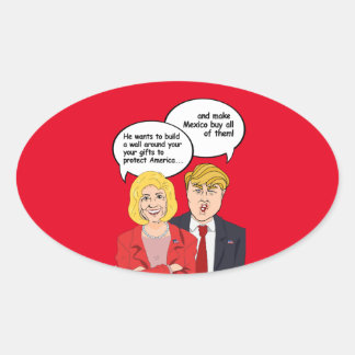 Sticker Ovale Carte d'anniversaire Hillary vs Trump - Un mur aut