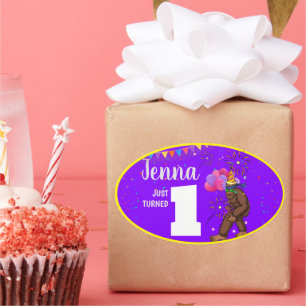 Sticker Ovale Carte d'anniversaire personnalisée pour enfants av