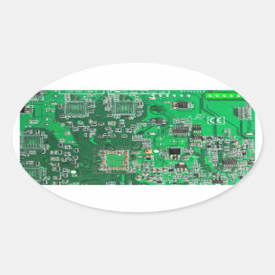 Sticker Ovale Carte de circuit Geek d'ordinateur vert