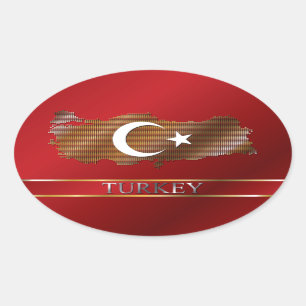 Sticker Ovale Carte de la Turquie et pixel turc en métal de