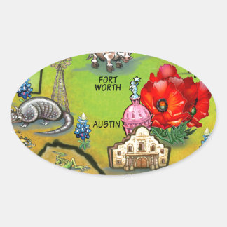Sticker Ovale Carte du dessin animé Georgetown Texas