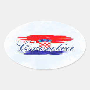 Sticker Ovale Carte du drapeau de la Croatie