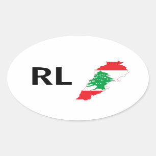 Sticker Ovale Carte du drapeau du Liban FOUR