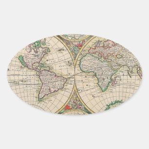 Sticker Ovale Carte du monde antique