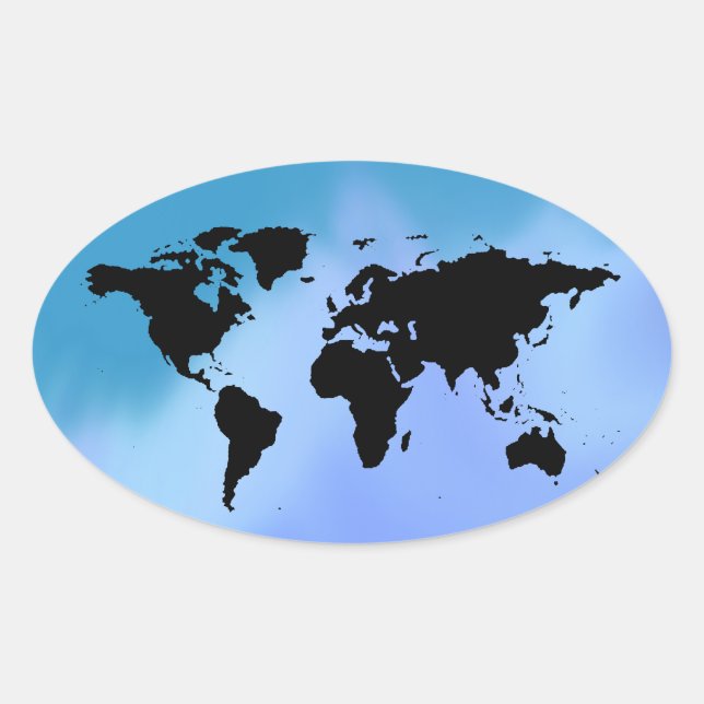 Sticker Ovale carte du monde bleu noir (Devant)