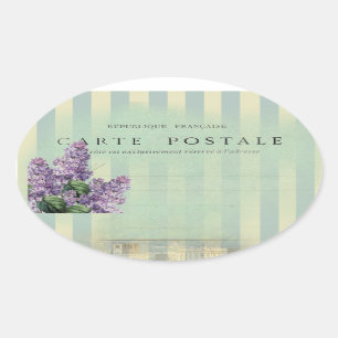 Sticker Ovale Carte lilas française vintage Postale