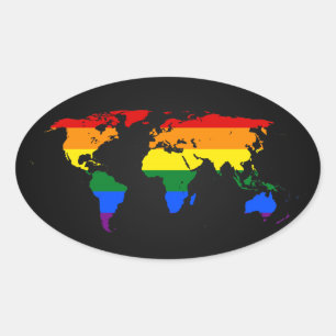Sticker Ovale Cartes autocollantes arc-en-ciel LGBT de la carte