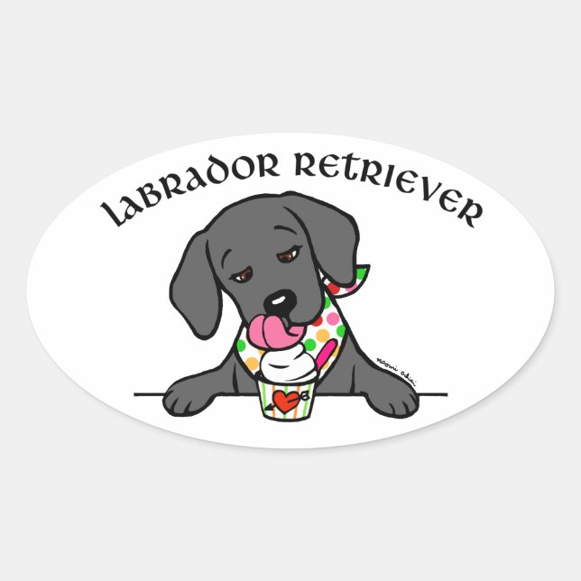 Sticker Ovale Cartographie noir Lab Puppy Ice Cream (Devant)