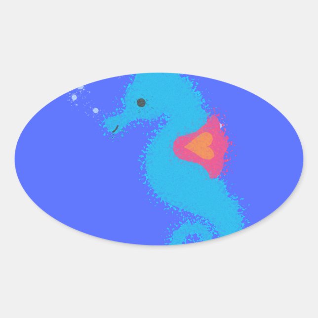 Sticker Ovale Carton bleu Seahorse (Devant)