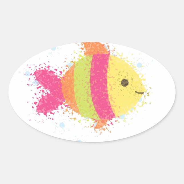 Sticker Ovale Carton de poisson mignon (Devant)