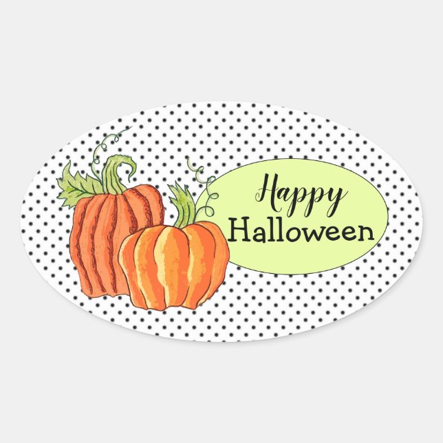 Sticker Ovale Cartons Citrouilles d'Halloween (feuille de 4) (Devant)