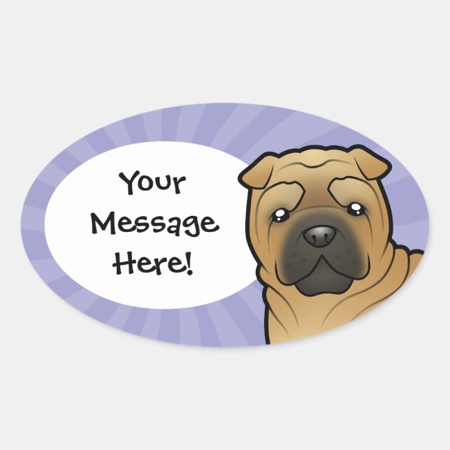 Sticker Ovale Cartoon Shar Pei (Devant)