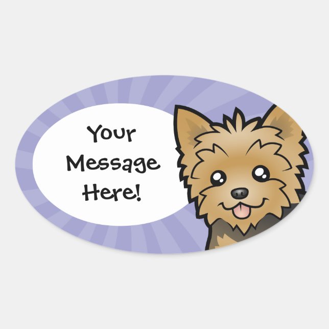 Sticker Ovale Cartoon Yorkshire Terrier (cheveux courts sans arc (Devant)