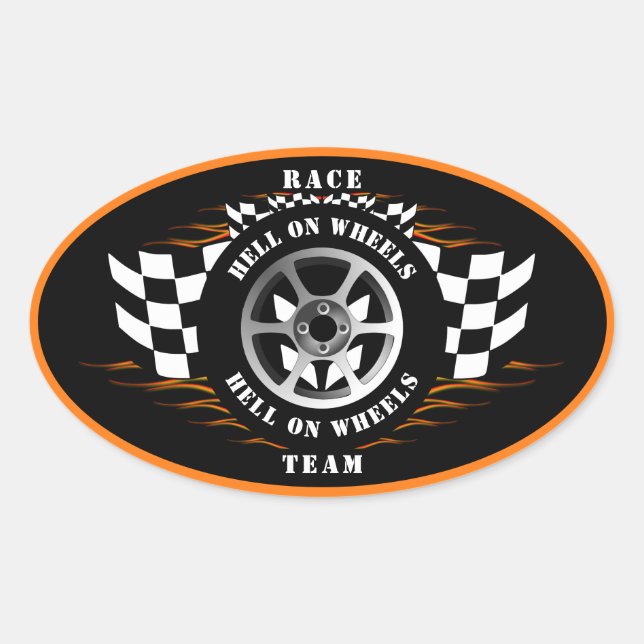 Sticker Ovale Casque de voiture de course Hell On Wheels (Devant)