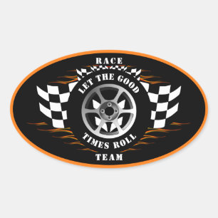 Sticker Ovale Casque Sport Voiture Racing À damiers Drapeau Flam