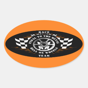 Sticker Ovale Casque Sport Voiture Racing À damiers Drapeau Flam