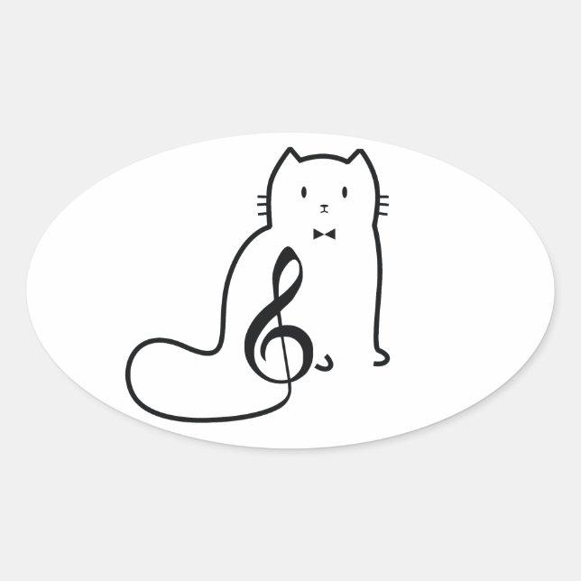 STICKER OVALE CAT ET MUSIQUE NOTE (Devant)