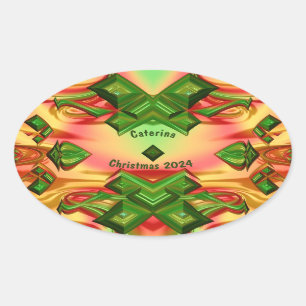 Sticker Ovale CATERINA ~ NOËL 2024 Vert Rouge Jaune ~