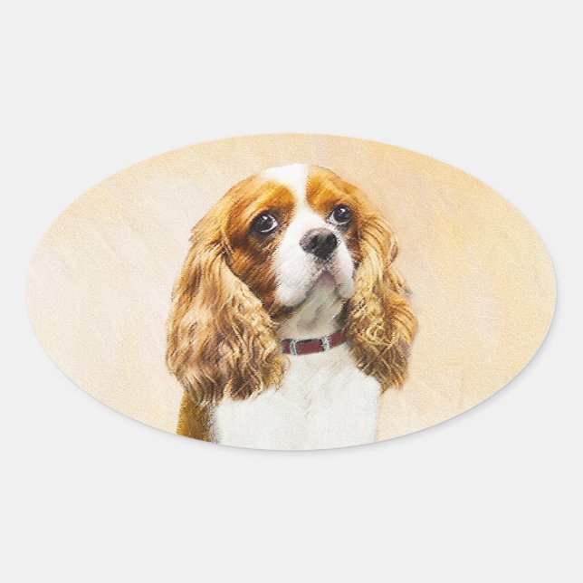 Sticker Ovale Cavalier King Charles Spaniel Peinture originale (Devant)