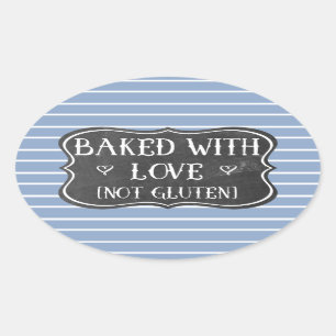 Sticker Ovale Celiac Cuit Avec Amour Pas Gluten Chalkboard