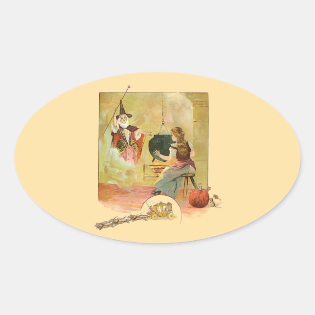 Sticker Ovale Cendrillon et sa marraine fée (Devant)