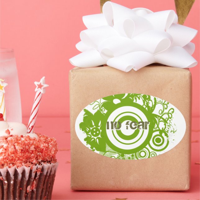 Sticker Ovale Cercle de fleurs avec Kanji pour Courage (Fête)