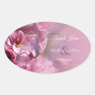 Sticker Ovale cerisier rose fleurs mariage de printemps
