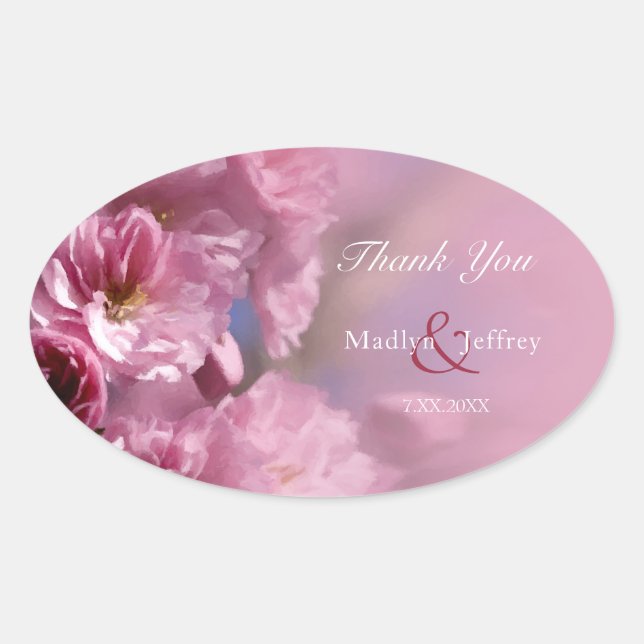 Sticker Ovale cerisier rose fleurs mariage de printemps (Devant)