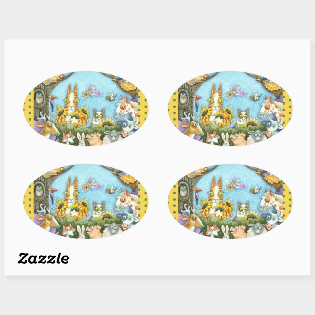 STICKER OVALE CHAÎNES N'FITZ ET MENAGERIE D'AMIS, AMUSANT (Feuille)