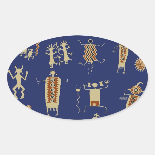 Sticker Ovale Chaman d'art rupestre du Sud-Ouest (Devant)