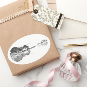 Sticker Ovale Chanson de la nature : Art guitare du paysage fore