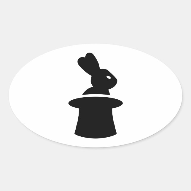 Sticker Ovale Chapeau supérieur de lapin magicien (Devant)