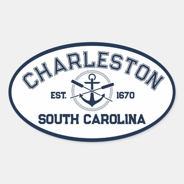 Sticker Ovale Charleston Caroline du Sud Marine Crossed Oars Anc (Devant)
