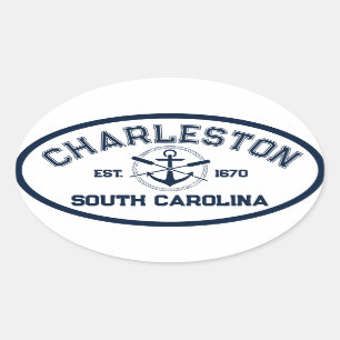 Sticker Ovale Charleston Caroline du Sud Marine Crossed Oars Anc