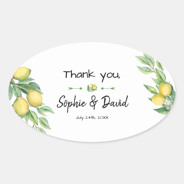 Sticker Ovale Charme Aquarelle Citron Mariage tropical (Devant)