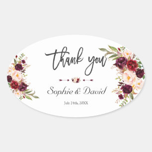 Sticker Ovale Charme Bourgogne Marsala Floral Mariage