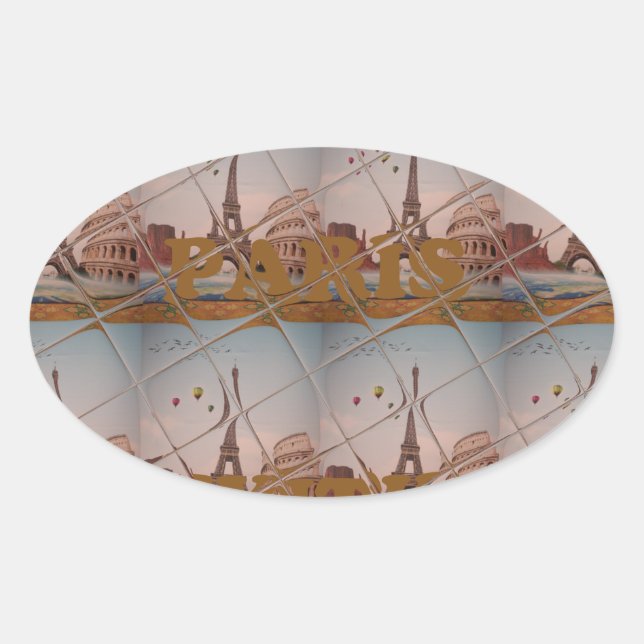Sticker Ovale Charme De Paris Avec Amour J'aime Paris Design (Devant)
