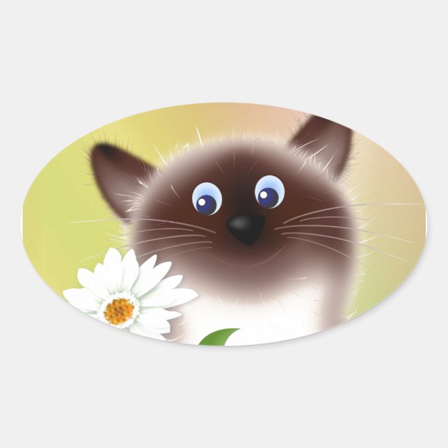 Sticker Ovale Chat avec Fleur (Devant)