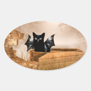 Sticker Ovale Chat de chauve-souris d'Halloween